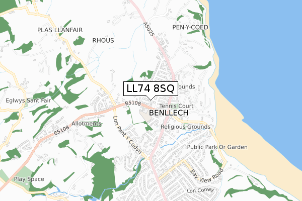 LL74 8SQ map - small scale - OS Open Zoomstack (Ordnance Survey)