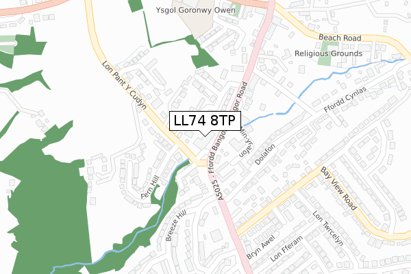 LL74 8TP map - large scale - OS Open Zoomstack (Ordnance Survey)