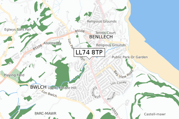 LL74 8TP map - small scale - OS Open Zoomstack (Ordnance Survey)