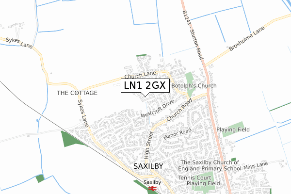 LN1 2GX map - small scale - OS Open Zoomstack (Ordnance Survey)