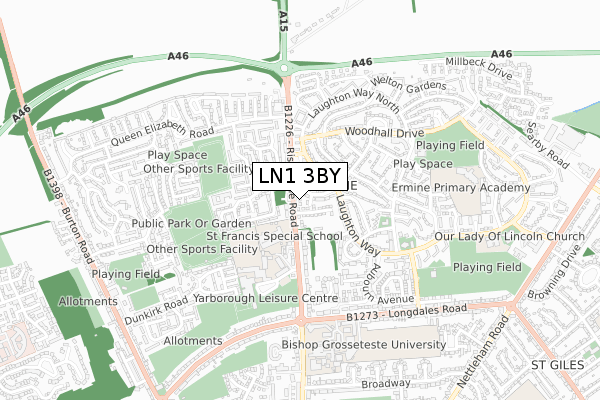 LN1 3BY map - small scale - OS Open Zoomstack (Ordnance Survey)