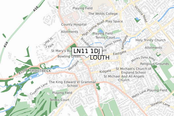 LN11 1DJ map - small scale - OS Open Zoomstack (Ordnance Survey)