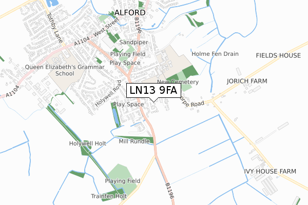 LN13 9FA map - small scale - OS Open Zoomstack (Ordnance Survey)