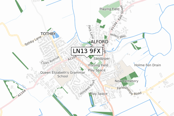 LN13 9FX map - small scale - OS Open Zoomstack (Ordnance Survey)