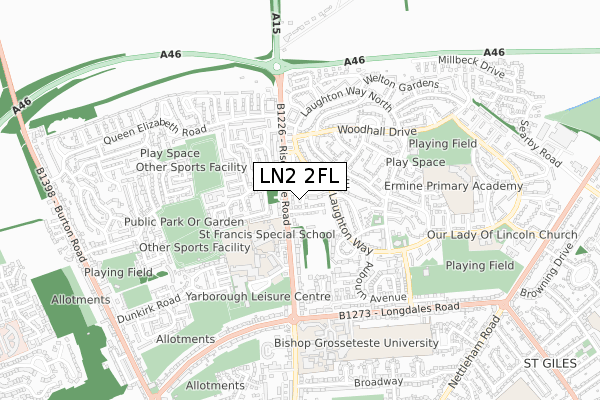 LN2 2FL map - small scale - OS Open Zoomstack (Ordnance Survey)