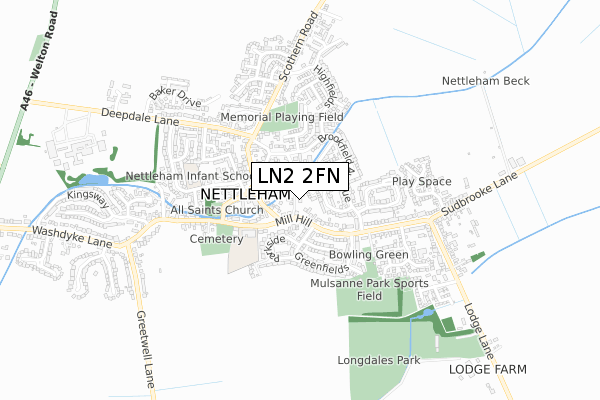 LN2 2FN map - small scale - OS Open Zoomstack (Ordnance Survey)