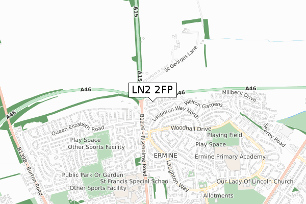 LN2 2FP map - small scale - OS Open Zoomstack (Ordnance Survey)