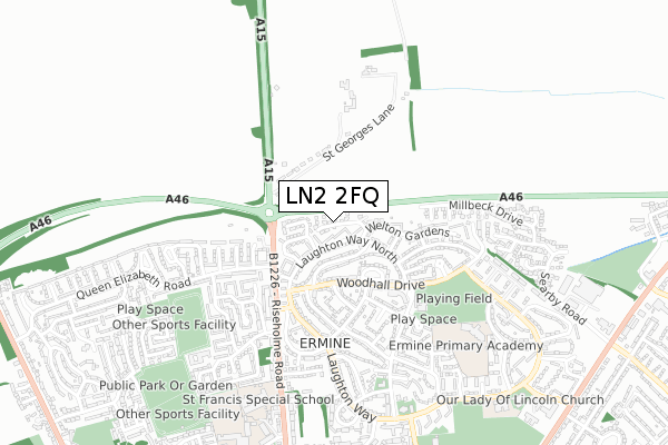 LN2 2FQ map - small scale - OS Open Zoomstack (Ordnance Survey)