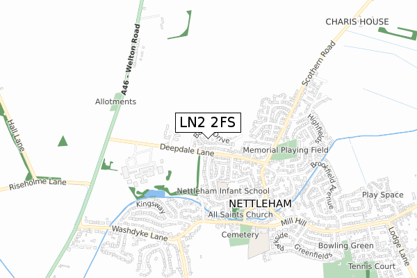 LN2 2FS map - small scale - OS Open Zoomstack (Ordnance Survey)