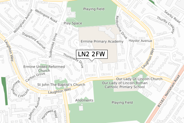LN2 2FW map - large scale - OS Open Zoomstack (Ordnance Survey)