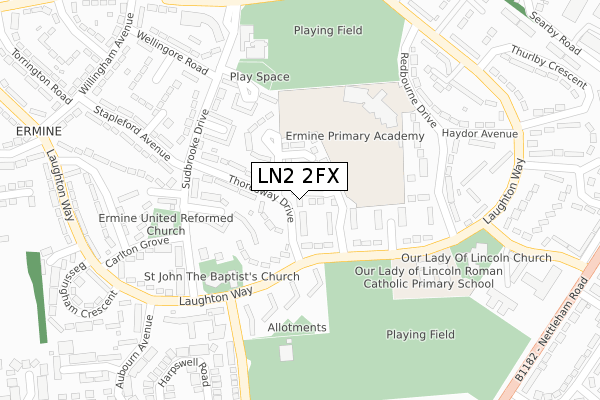 LN2 2FX map - large scale - OS Open Zoomstack (Ordnance Survey)