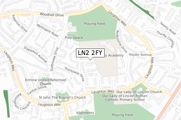 LN2 2FY map - large scale - OS Open Zoomstack (Ordnance Survey)