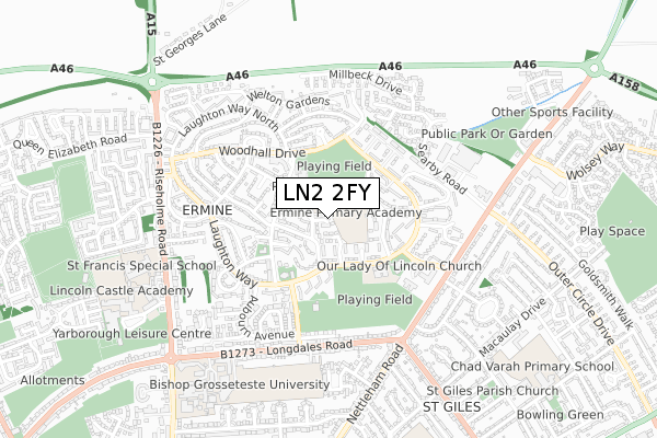 LN2 2FY map - small scale - OS Open Zoomstack (Ordnance Survey)