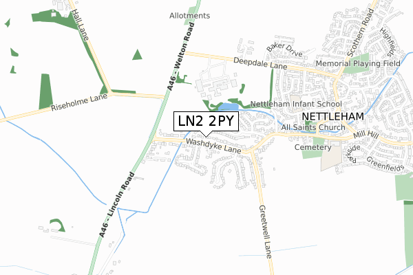 LN2 2PY map - small scale - OS Open Zoomstack (Ordnance Survey)