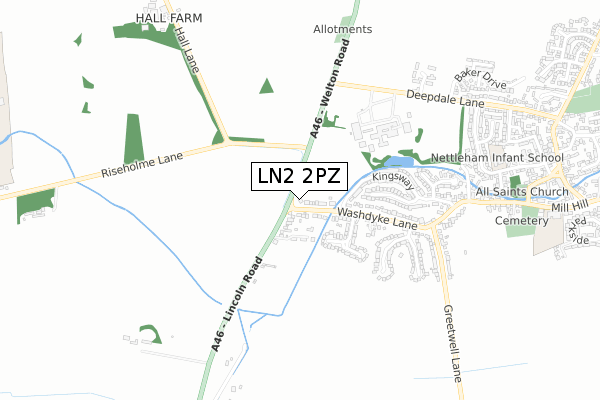 LN2 2PZ map - small scale - OS Open Zoomstack (Ordnance Survey)