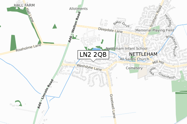 LN2 2QB map - small scale - OS Open Zoomstack (Ordnance Survey)