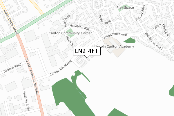 LN2 4FT map - large scale - OS Open Zoomstack (Ordnance Survey)