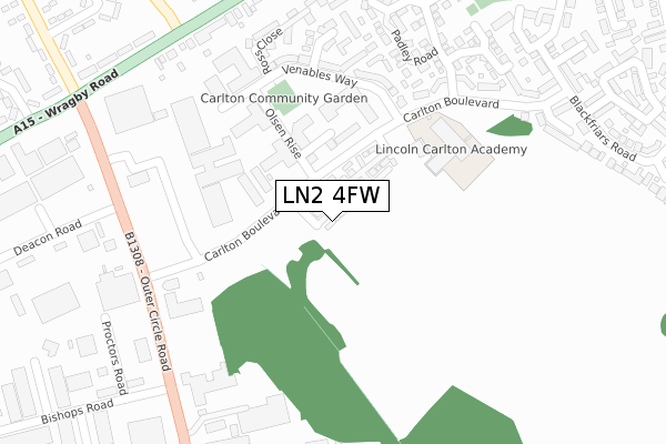 LN2 4FW map - large scale - OS Open Zoomstack (Ordnance Survey)