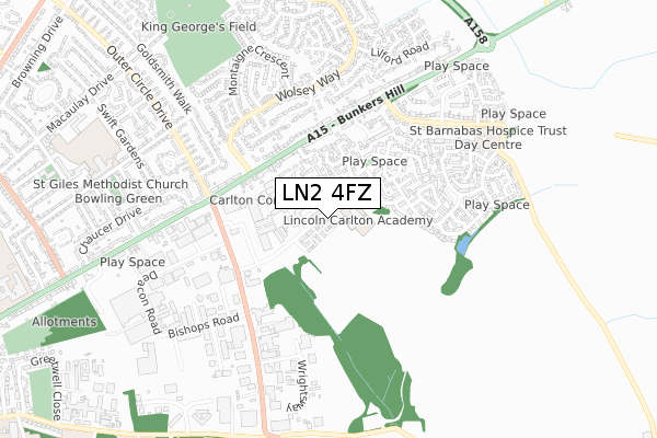 LN2 4FZ map - small scale - OS Open Zoomstack (Ordnance Survey)