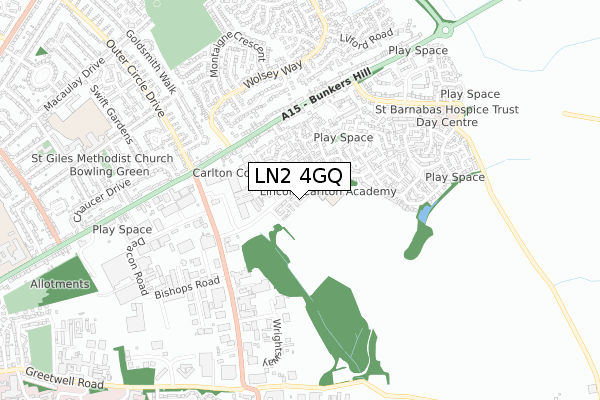 LN2 4GQ map - small scale - OS Open Zoomstack (Ordnance Survey)