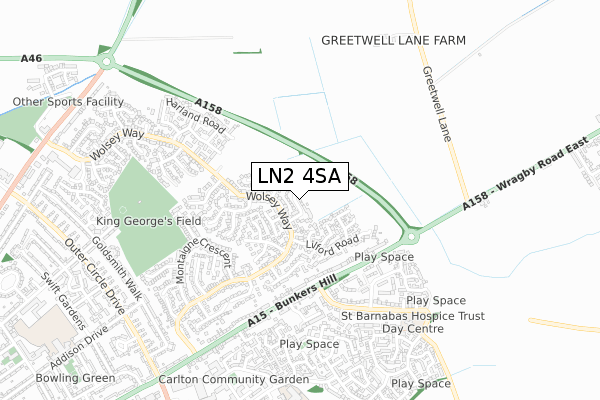 LN2 4SA map - small scale - OS Open Zoomstack (Ordnance Survey)
