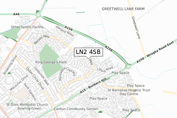 LN2 4SB map - small scale - OS Open Zoomstack (Ordnance Survey)