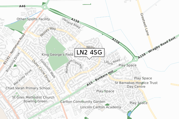 LN2 4SG map - small scale - OS Open Zoomstack (Ordnance Survey)