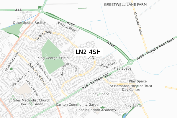 LN2 4SH map - small scale - OS Open Zoomstack (Ordnance Survey)