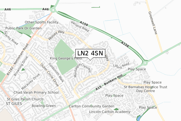LN2 4SN map - small scale - OS Open Zoomstack (Ordnance Survey)