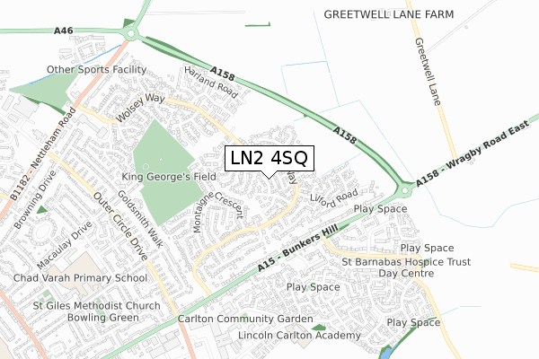 LN2 4SQ map - small scale - OS Open Zoomstack (Ordnance Survey)