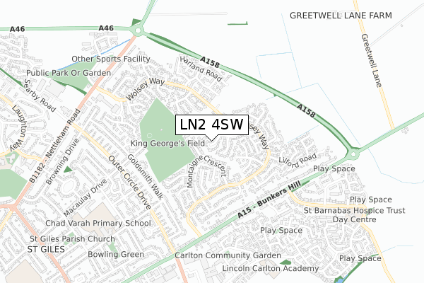 LN2 4SW map - small scale - OS Open Zoomstack (Ordnance Survey)