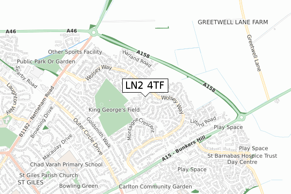 LN2 4TF map - small scale - OS Open Zoomstack (Ordnance Survey)
