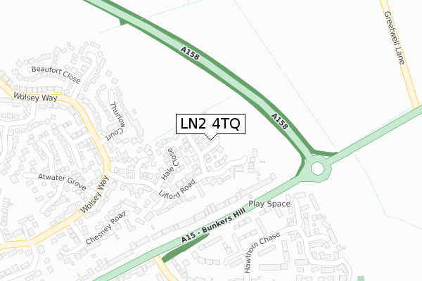 LN2 4TQ map - large scale - OS Open Zoomstack (Ordnance Survey)