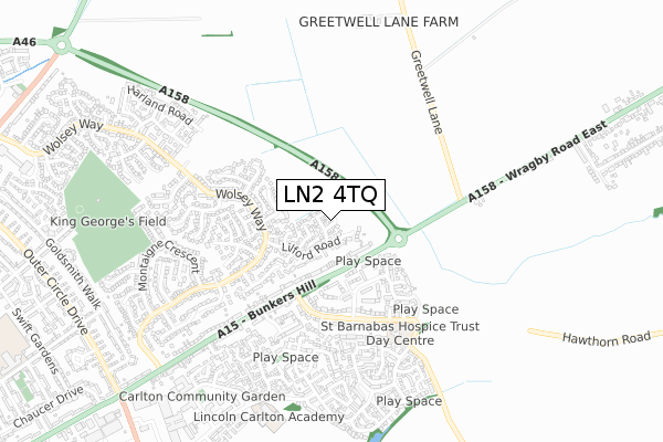LN2 4TQ map - small scale - OS Open Zoomstack (Ordnance Survey)