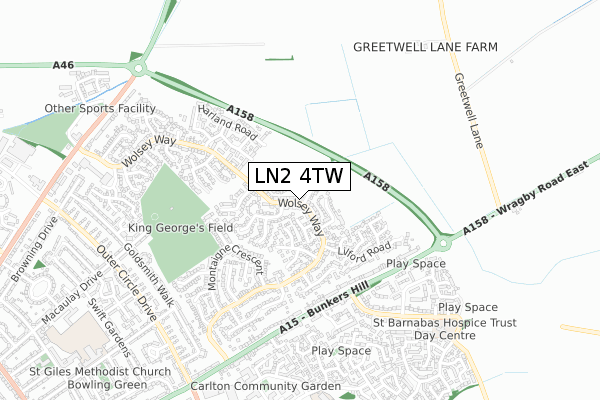 LN2 4TW map - small scale - OS Open Zoomstack (Ordnance Survey)