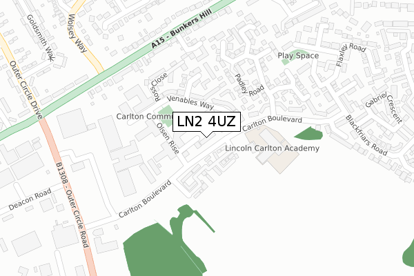 LN2 4UZ map - large scale - OS Open Zoomstack (Ordnance Survey)