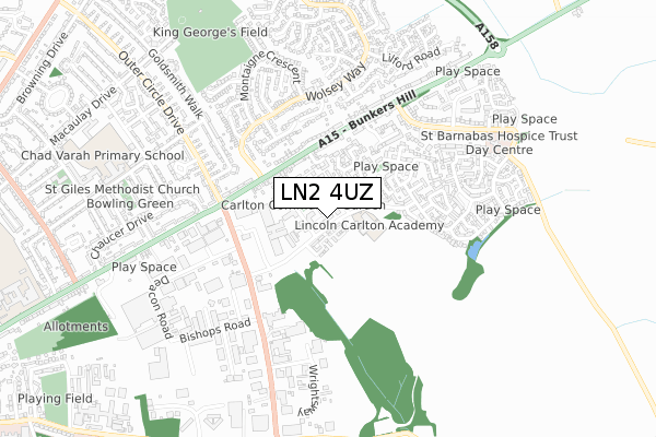 LN2 4UZ map - small scale - OS Open Zoomstack (Ordnance Survey)