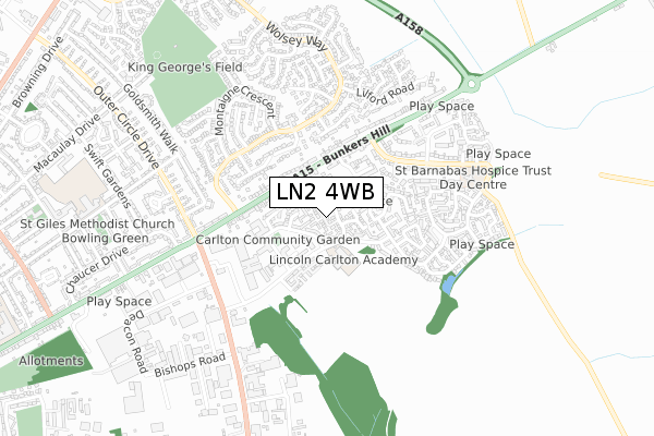 LN2 4WB map - small scale - OS Open Zoomstack (Ordnance Survey)