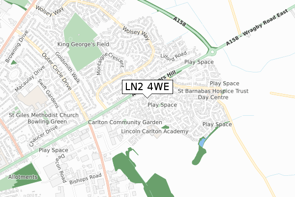 LN2 4WE map - small scale - OS Open Zoomstack (Ordnance Survey)