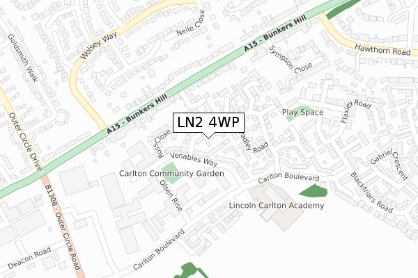 LN2 4WP map - large scale - OS Open Zoomstack (Ordnance Survey)