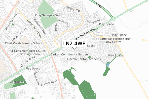 LN2 4WP map - small scale - OS Open Zoomstack (Ordnance Survey)