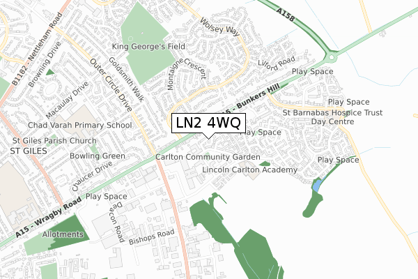 LN2 4WQ map - small scale - OS Open Zoomstack (Ordnance Survey)