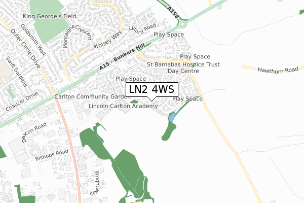 LN2 4WS map - small scale - OS Open Zoomstack (Ordnance Survey)