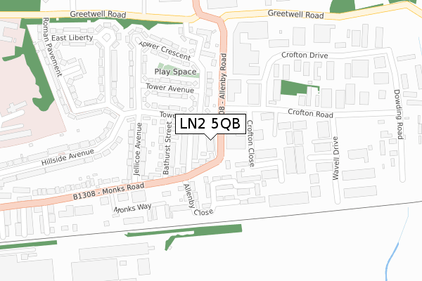 LN2 5QB map - large scale - OS Open Zoomstack (Ordnance Survey)