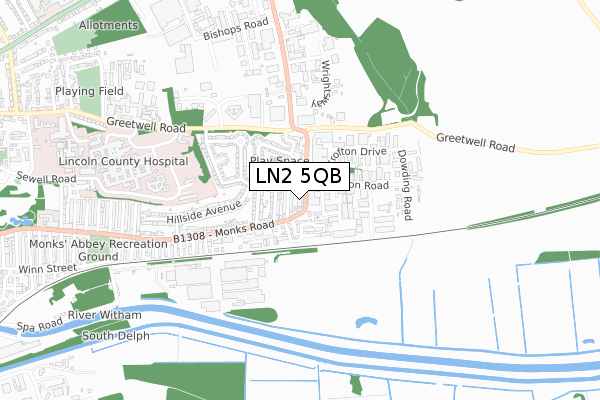 LN2 5QB map - small scale - OS Open Zoomstack (Ordnance Survey)