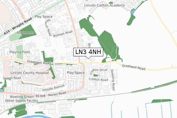 LN3 4NH map - small scale - OS Open Zoomstack (Ordnance Survey)