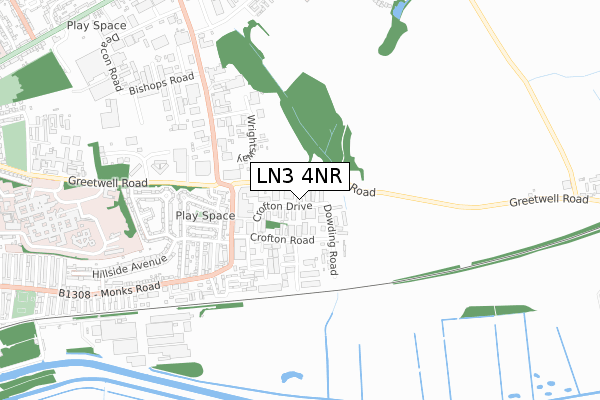 LN3 4NR map - small scale - OS Open Zoomstack (Ordnance Survey)