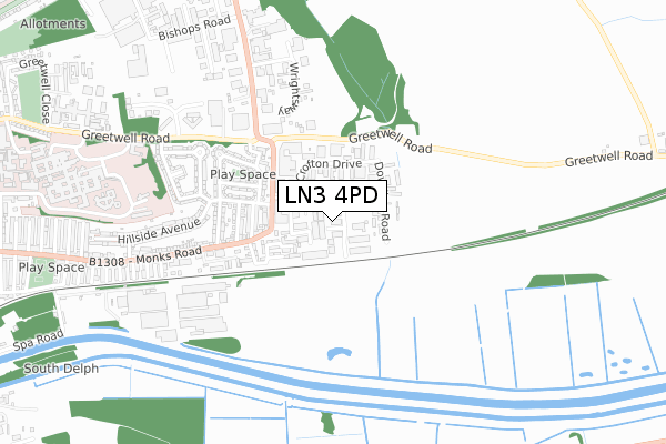 LN3 4PD map - small scale - OS Open Zoomstack (Ordnance Survey)