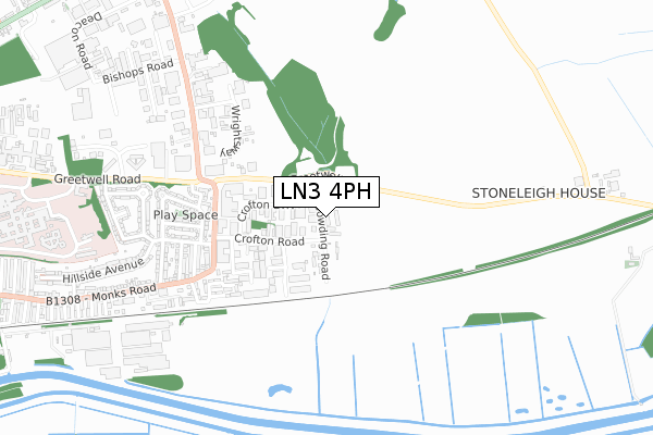LN3 4PH map - small scale - OS Open Zoomstack (Ordnance Survey)
