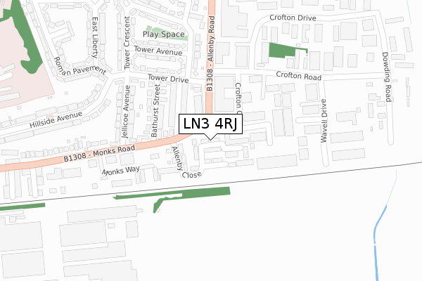 LN3 4RJ map - large scale - OS Open Zoomstack (Ordnance Survey)